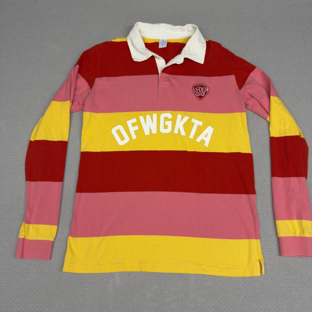 Odd Future Striped Rugby Shirt Mens Large Red Pink Yellow Long Sleeve OFWGKTA